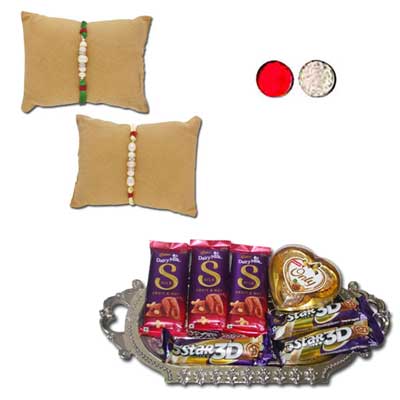 "Infinite Pearl Rakhi Combo - JPRAK-23-02 (2 Rakhis), Choco Thali - code RC01 - Click here to View more details about this Product